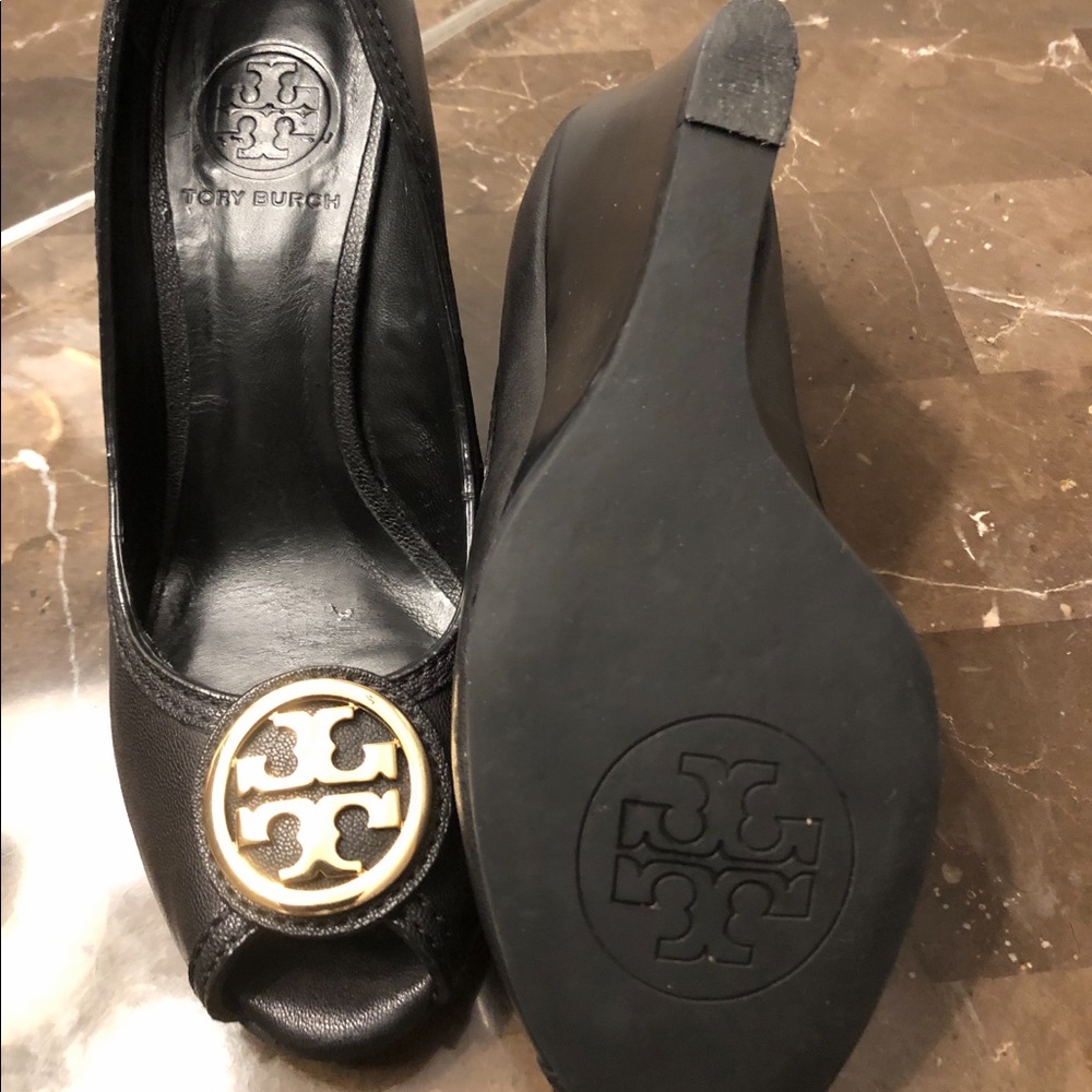 Tory Burch black leather wedge